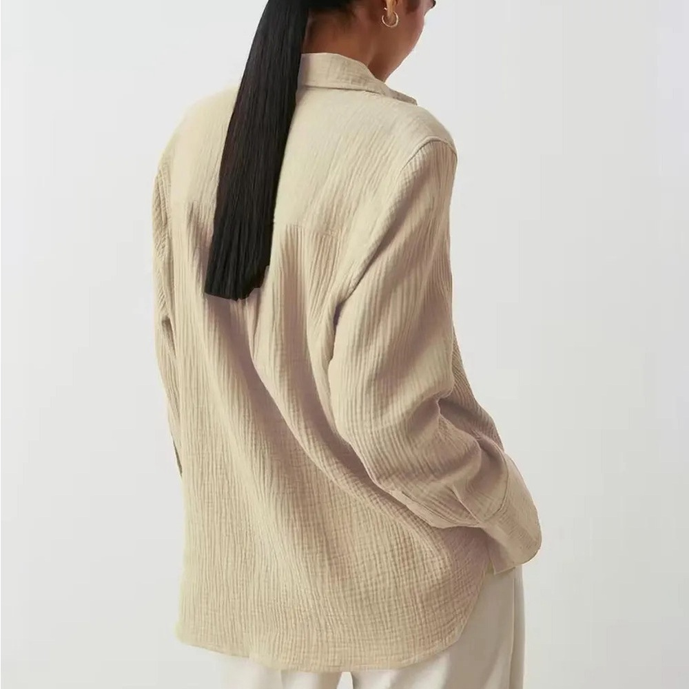 Textured Collared Neck Long Sleeve Shirt - Picture 3 of 12